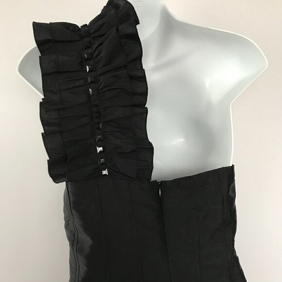 PLENTY party LBD, one-shoulder, silk, ruffle & bling form-fitting dress sz 8 - Picture 8 of 16